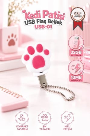 Premium USB Flash Bellek 32GB Kedi Patisi USB01 Beyaz Sevimli Küçük Aksesuar
