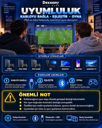 Dexxony PS4 Uyumlu Kablosuz Bluetooth Oyun Kolu – PC/Android TV, Sıfır Ölü Bölge, Kamuflaj
