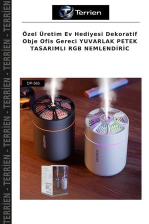 Özel Üretim Ev Hediyesi Dekoratif Obje Ofis Gereci YUVARLAK PETEK TASARIMLI RGB NEMLENDİRİC