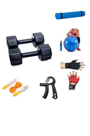 PS SPOR 4 KG DAMBIL X 2 ADET = 8 KG + 5 ÇEŞİT PLASTES VE EGZERSİZ SETİ