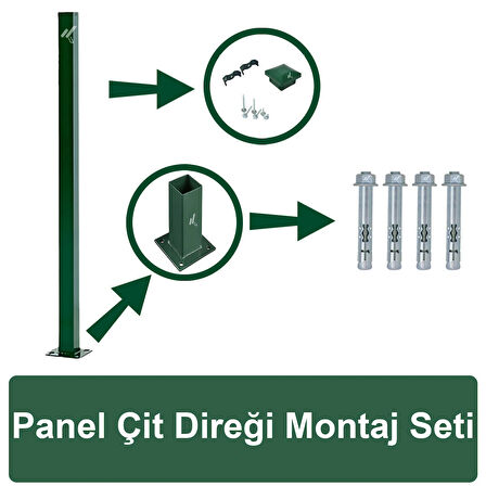 KONAK TEL ÇİT SİSTEMLERİ PANEL ÇİT DİREĞİ AKSESUAR SETİ (KAPAK + ÇELİK DÜBEL + VİDA + KLİPS) YEŞİL