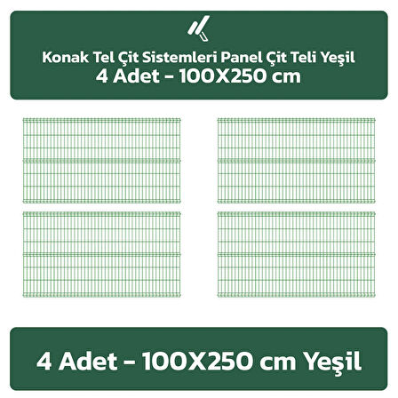 KONAK TEL ÇİT SİSTEMLERİ 4 ADET SADE PANEL ÇİT TELİ 100X250 CM YEŞİL