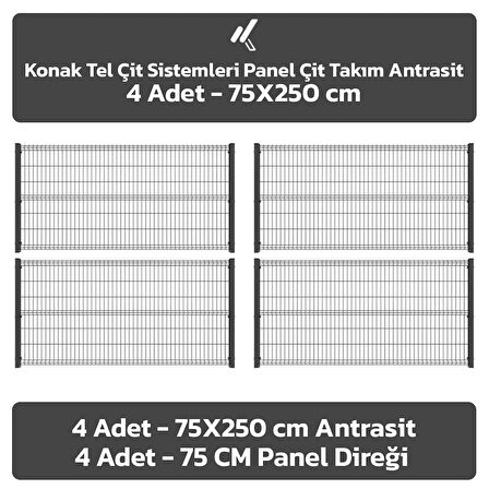 KONAK TEL 75 X 250 TAKIM PANEL (4 ADET PANEL ÇİT DİREĞİ VE 4 ADET PANEL ÇİTİ ANTRASİT)