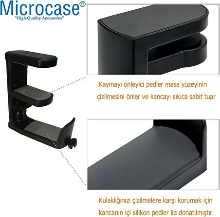 Microcase Masaya Monte Ayarlanabilir 360 Derece Döner Oyuncu Kulaklık Eşya vb. Tutucu Stand - SİYAH AL4804