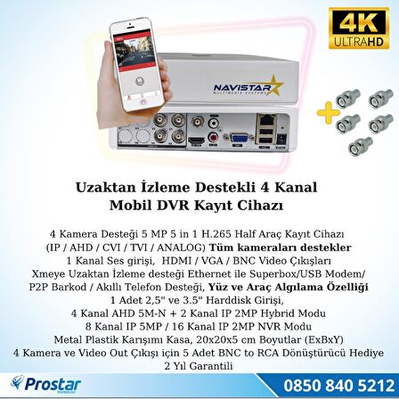 4 Kanal Ekonomik Mobil DVR Kayıt Cihazı Uzaktan İzleme Destekli Hdmi Vga Çıkılşlı
