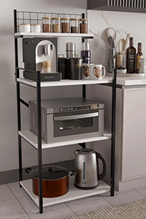 Steel Design 4 Katlı Kahve Köşesi, Ayarlanabilir Üst Raf ,Metal Ahşap Mutfak Rafı ,Küçük Ev Aletleri Düzenleyici