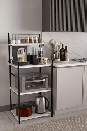 Steel Design 4 Katlı Kahve Köşesi, Ayarlanabilir Üst Raf ,Metal Ahşap Mutfak Rafı ,Küçük Ev Aletleri Düzenleyici