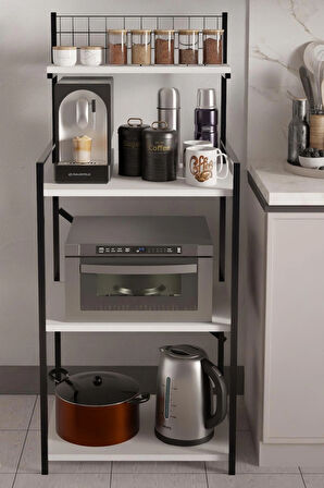 Steel Design 4 Katlı Kahve Köşesi, Ayarlanabilir Üst Raf ,Metal Ahşap Mutfak Rafı ,Küçük Ev Aletleri Düzenleyici