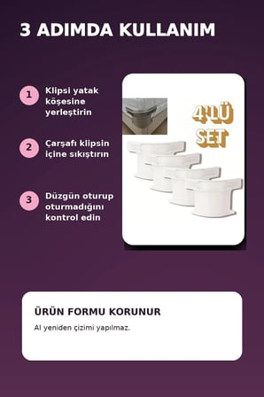 4`lü Beyaz Plastik Yatak Çarşaf Sabitleyici Klips Seti