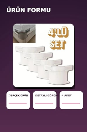 4`lü Beyaz Plastik Yatak Çarşaf Sabitleyici Klips Seti