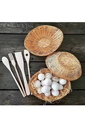 4 Parça Ahşap Kaşık Mutfak Seti Tahta Kaşık Çatal Spatula 30 cm - Natural
