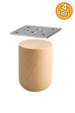Bohem Ahşap Silindir Mobilya Ayağı 10 cm 4’lü Set – 6,3 cm Çap, 8x8 cm Metal Bağlantı Aparatlı, Vidalı, Boyasız Doğal Ahşap Koltuk Kanepe Puf Sehpa Dolap Baza TV Ünitesi Ayağı