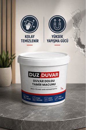1 KG Duvar Tamir Dolgu Macunu + 2 Adet Plastik Spatula + Kübik Zımpara (4'lü Set) Duvar Tamir Seti