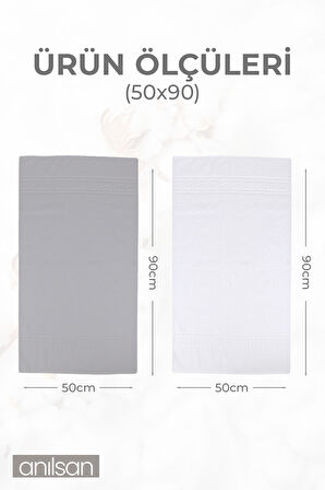 4'lu Greek Gri-Beyaz El Havlusu - 50x90 Cm, 225 Gr, %100 Pamuk, Spa Ve Otel Havlusu