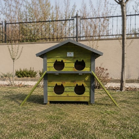 4 Yuvalı Kedi Evi Pati Emlak Yeşil