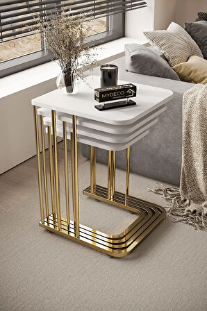 4'lü Zigon Sehpa Gold Ayak Beyaz 18 mm Mdf