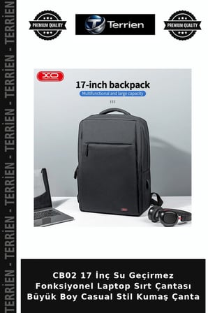CB02 17 İnç Su Geçirmez Fonksiyonel Laptop Sırt Çantası Büyük Boy Casual Stil Kumaş Çanta