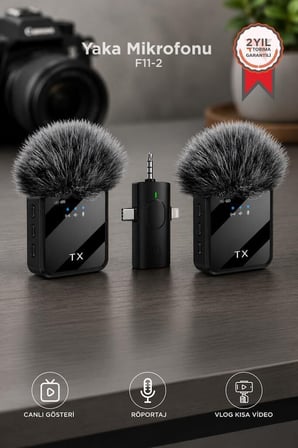 Kayıt Cihazı Röportaj Aleti Basit Ses Yaka Mikrofonu Type-C Lightning Aux 2 Adet 3IN1 F11-2