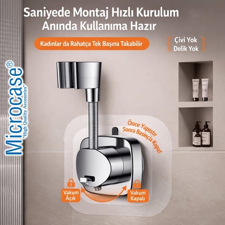 Microcase Vakumla Yapışan Duş Başlığı Tutucu Duş Askısı 2 ADET AL5445 - SİYAH