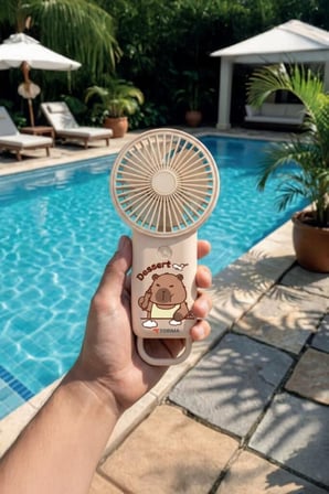 Premium Şarjlı El Vantilatörü F70 Bej Taşınabilir Pratik Tatil
