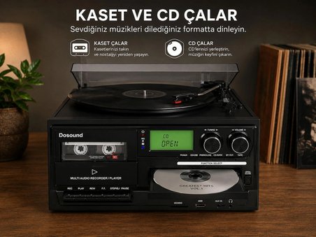 Dosound TR-17 Ahşap Çok Fonksiyonlu Pikap Kaset CD USB Bluetooth Müzik Sistemi
