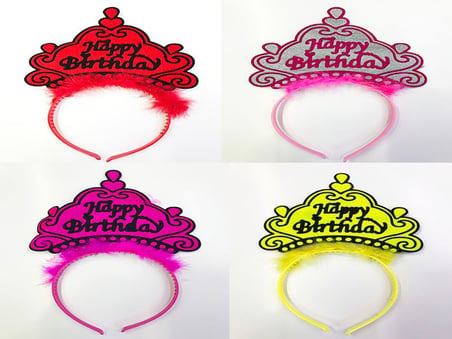 Özel Seri Happy Birthday Yazılı Neon Renk Taç 12 Adet Parti Ürünü Kostüm Tacı Eğlence Aksesuarı