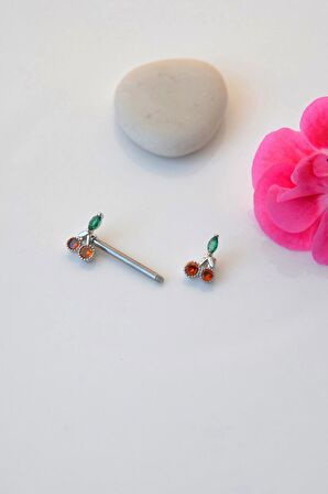 Renkli Kirazlı Çelik Nipple Piercingi Kiraz Figürlü Göğüs Piercingi
