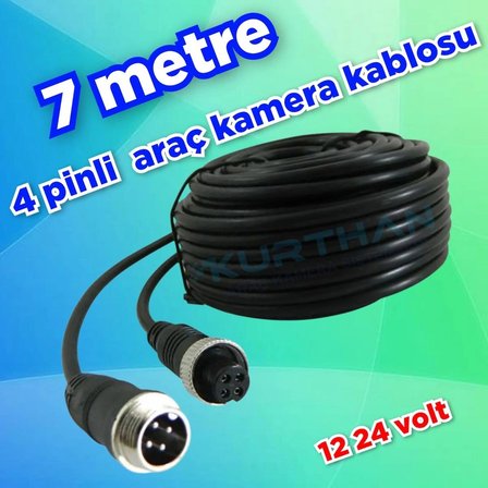 4 PİNLİ 7 METRE TİCARİ ARAÇ KAMERA KABLOSU   12-24 VOLT