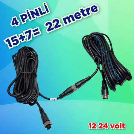 22 METRE ( 15 + 7 )  4 PİNLİ  TİCARİ ARAÇ KAMERA KABLOSU   12-24 VOLT
