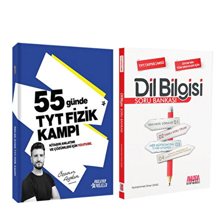 Özcan Aykın 55 Günde TYT Fizik Kampı ve AKM Dil Bilgisi Soru Bankası Seti 2 Kitap