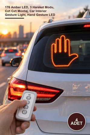 4 Adet El Tasarımlı Uzaktan Kumandalı Araç İçi LED – 176 Amber LED, 3 Hareket Modu, Cırt Cırt Montaj, Car Interior Gesture Light, Hand Gesture LED