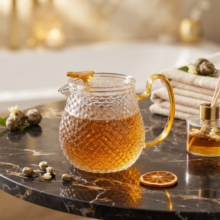 Çay Keyfi Estetik Tasarım Sunum Ürünü Isıya Dayanıklı Altın Sarısı Kulplu Cam Demlik 550 ml