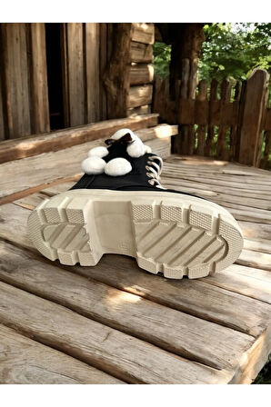 Ayıcıklı Soğuk Geçirmez Kaymaz Taban Kız Çocuk Bot, Fermuarlı Kız Çocuk Krem Bot, Bej Çocuk Bot SİYAH / 28