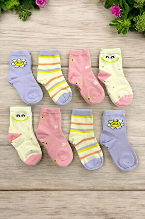 8 Çift Burun Çiçek Desenli Kız Çocuk Soket