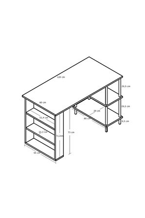 Çalışma Masası Bilgisayar Masası Ofis Ders Yemek Masası 4 Raflı Ahşap Ayaklı - Atlantik Çam
