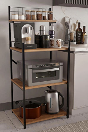 4 Katlı Ayarlanabilir Metal Ahşap Mutfak Raf Ünitesi ,Kahve Köşesi ve Küçük Ev Aletleri Düzenleyici