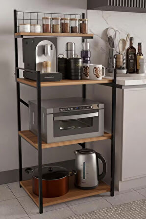 4 Katlı Ayarlanabilir Metal Ahşap Mutfak Raf Ünitesi ,Kahve Köşesi ve Küçük Ev Aletleri Düzenleyici