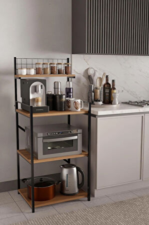 4 Katlı Ayarlanabilir Metal Ahşap Mutfak Raf Ünitesi ,Kahve Köşesi ve Küçük Ev Aletleri Düzenleyici