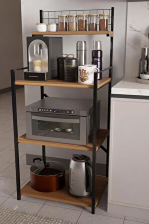 4 Katlı Ayarlanabilir Metal Ahşap Mutfak Raf Ünitesi ,Kahve Köşesi ve Küçük Ev Aletleri Düzenleyici