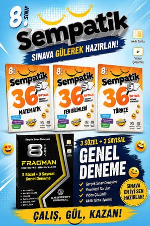 8.Sınıf Sempatik Türkçe-Matematik-Fen Bilimleri 36 Haftalık Kazanım Denemeleri + 3 Fragman Deneme