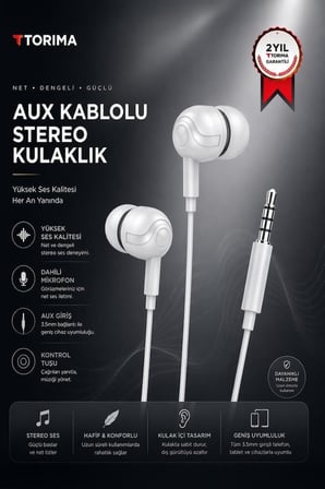 Premium Kulak Altı Genç İçin Stereo Ses Kablolu Kulaklık H10 Beyaz
