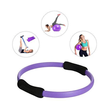 Leyaton Mor Pilates Çemberi + 65 cm Pilates Topu + Pilates Bandı + Mini Topu - 4 Lü Set