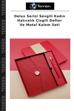 Delux Serisi Sevgili Kadın Hatıralık Çizgili Defter Ve Metal Kalem Seti