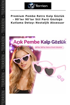 Premium Pembe Retro Kalp Gözlük – 80’ler 90’lar Stil Parti Gözlüğü Kutlama Detayı Nostaljik Aksesuar