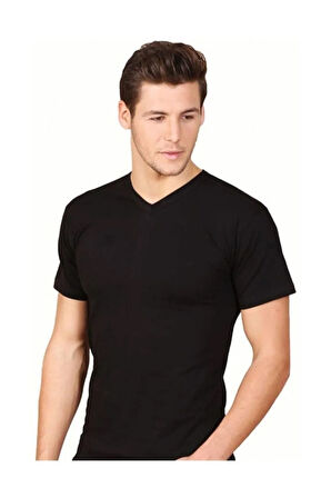 V Yaka 3'lü Siyah Pamuklu Fanila