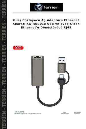 Giriş Cokluyucu Ag Adaptörü Ethernet Aparatı XO HUB018 USB ve Type-C'den Ethernet'e Dönüştürücü RJ45