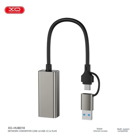 Giriş Cokluyucu Ag Adaptörü Ethernet Aparatı XO HUB018 USB ve Type-C'den Ethernet'e Dönüştürücü RJ45