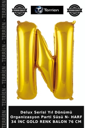 Delux Serisi Yıl Dönümü Organizasyon Parti Süsü N- HARF 34 İNC GOLD RENK BALON 76 CM