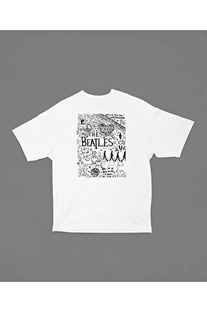 The Beatles Özel Tasarım Baskılı Unisex Tişört, Oversize Müzik Grubu Tişört