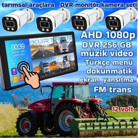 4 ADET AHD 2MP WARM LEDLİ KAMERA DVR DOKUNMATİK 10.36 İNÇ MONİTÖR  12 VOLT 256 GB